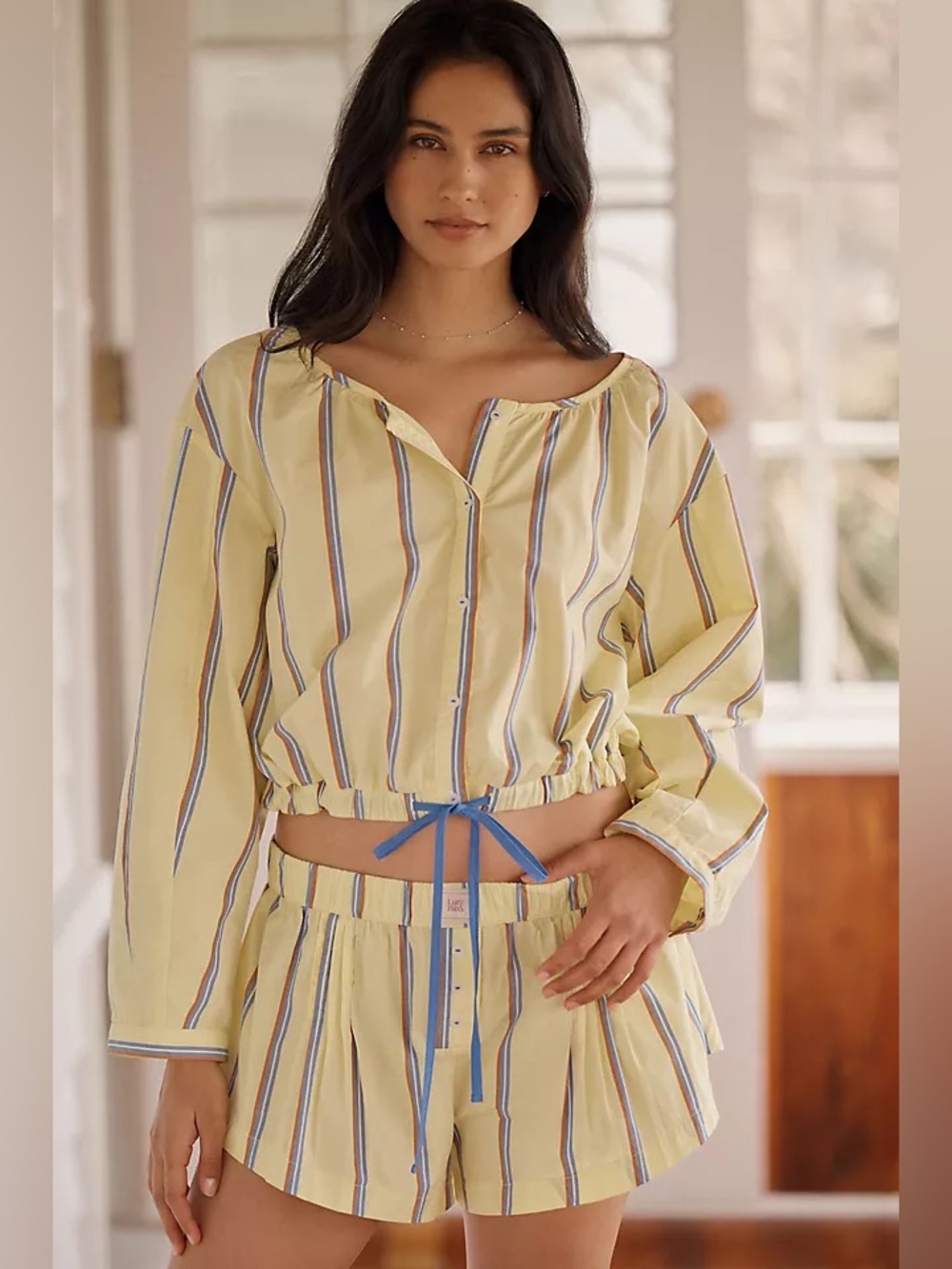 NWT Anthropologie Lyrebird Stripe Bubble Top & Skater Boxer Short Pajamas Cotton